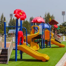 Colorful playground at lunch time.